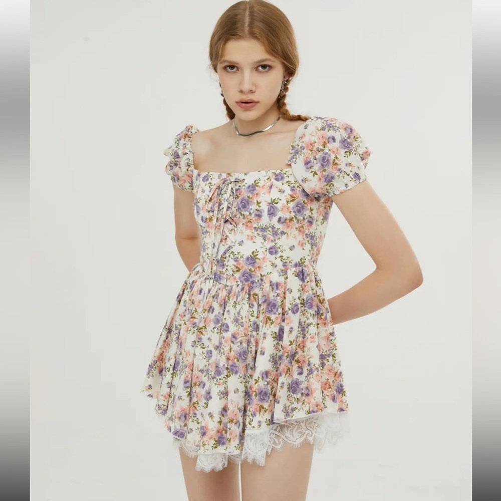 EUC Cider Floral Lace Corset Mini Dress Large